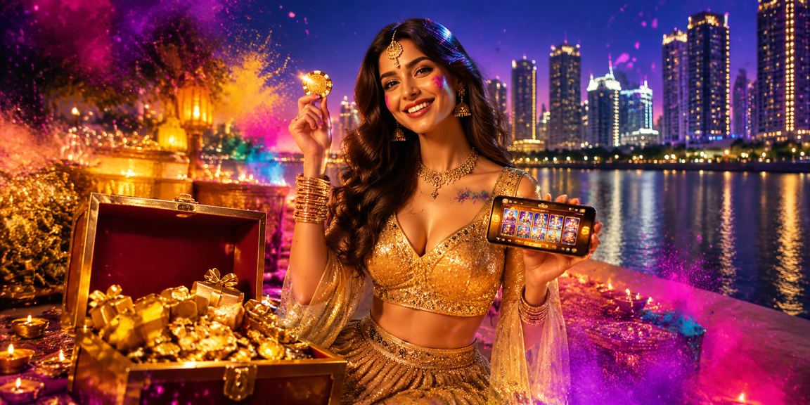 Mobile casino player enjoying game in traditional lehenga