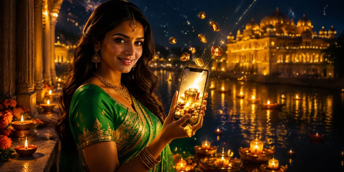 Player registering on mobile device in India with festive Saree